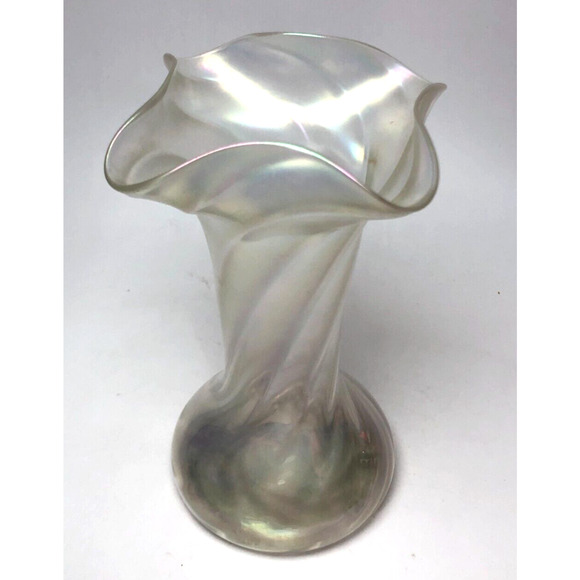 Antique John Walsh 6" Victorian Art Nouveau Clear Iridescent Art Glass Vase Brit